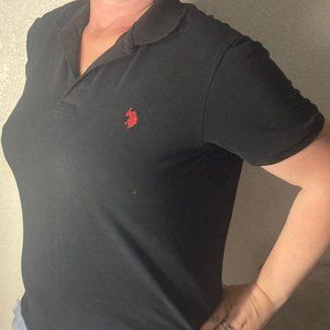 U.S. Polo Association L Black Polo Shirt with Polo Logo in Red.